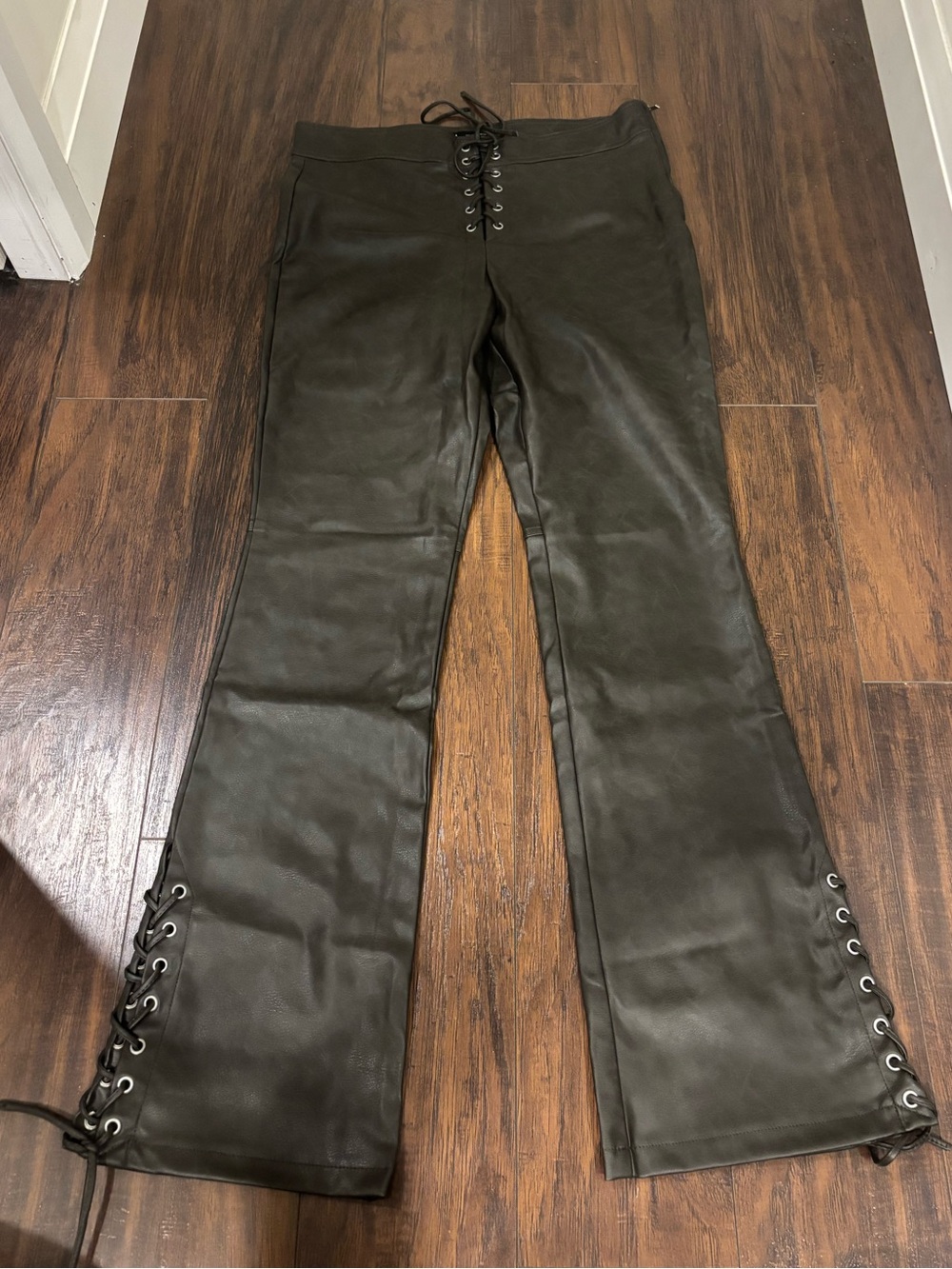 Zara Lace-Up Faux Leather Flared Pants